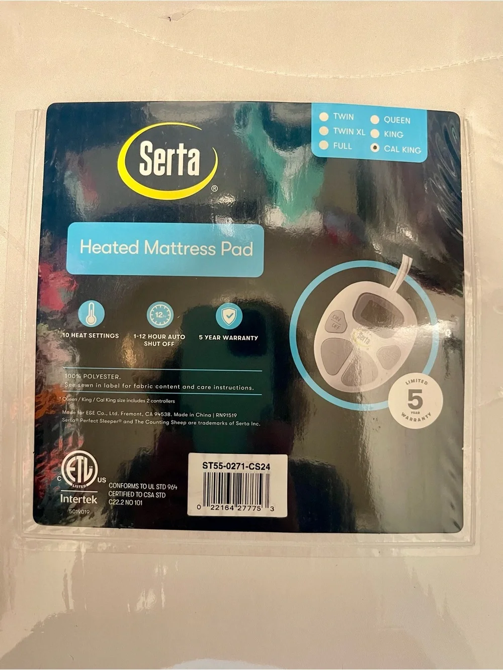 Serta Heated Mattress Pad California King White New in Package